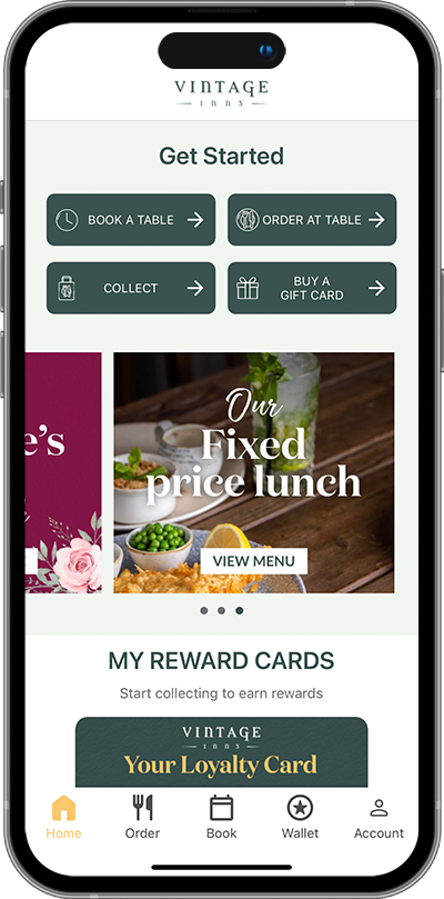 Vintage Inns Rewards app on your phone